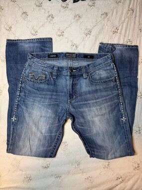 affliction cooper men’s medium wash jeans size 33 blue straight leg premium